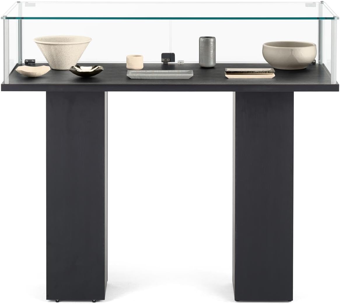 Free-Standing Tempered Glass Display Case with Black Veneer Legs