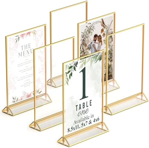 Gold Picture Frames Double-Sided 5x7 Clear Easel Stand 6-Pack