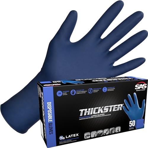 SAS Thickster Powdered Latex Gloves 14 Mil Large Blue Box of 50