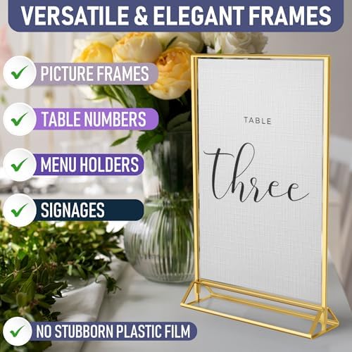 Gold Picture Frames Double-Sided 5x7 Clear Easel Stand 6-Pack