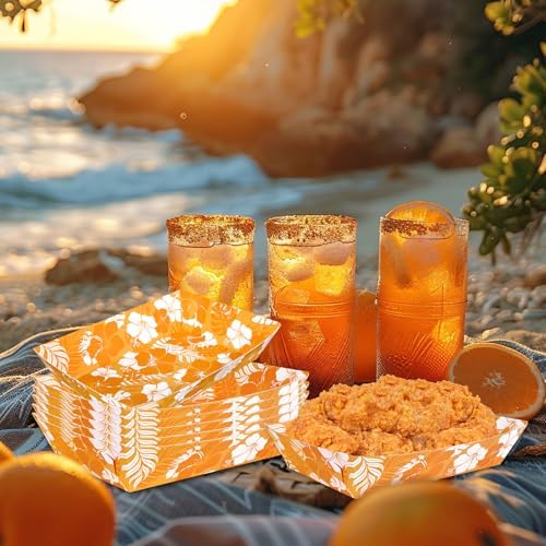 50pcs Hibiscus Luau Party Food Trays - Aloha Themed Disposable Serving Supplies