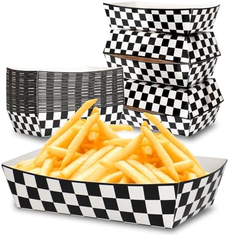 KERINGO 50 Pack Checkered Paper Food Trays 3Lb Race Car Birthday Party Supplies