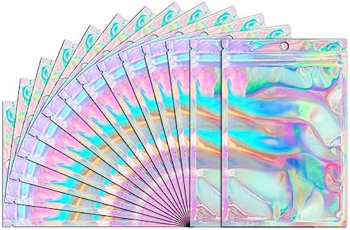 Funfery 100 Pack Clear Smell Proof Holographic Bags with Zipper