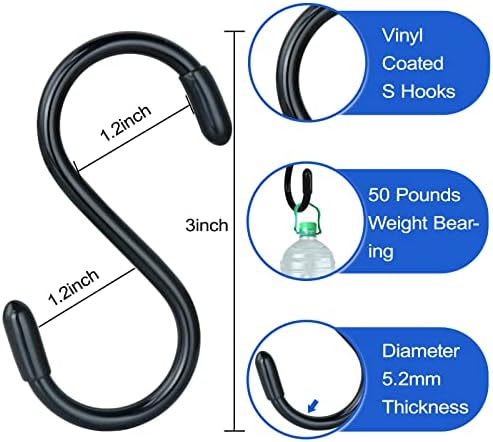 3 Inch Vinyl Coated S Hooks 10 Pack Heavy Duty Non Slip