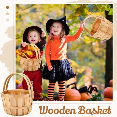 Marsui 16 Pcs Large Wooden Apple Basket 11x65 Wicker Fruit Bushel Baskets with Handle