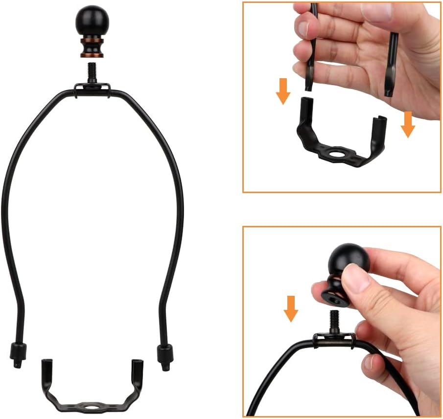 Helunsi 8 Inch Lamp Harp Set with Black Shades
