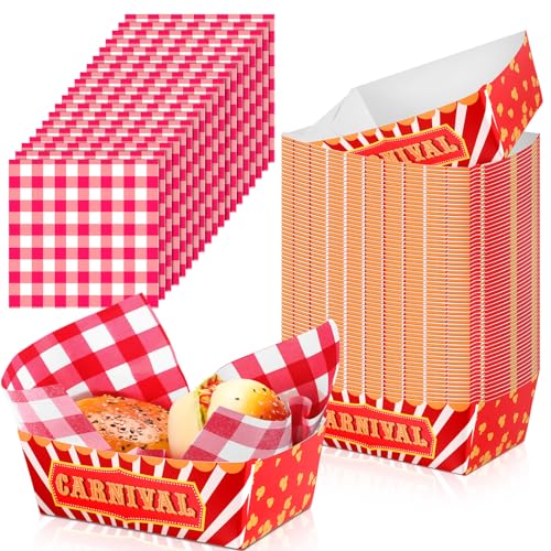 100 Pcs Carnival Food Trays with Waxed Paper for Parties