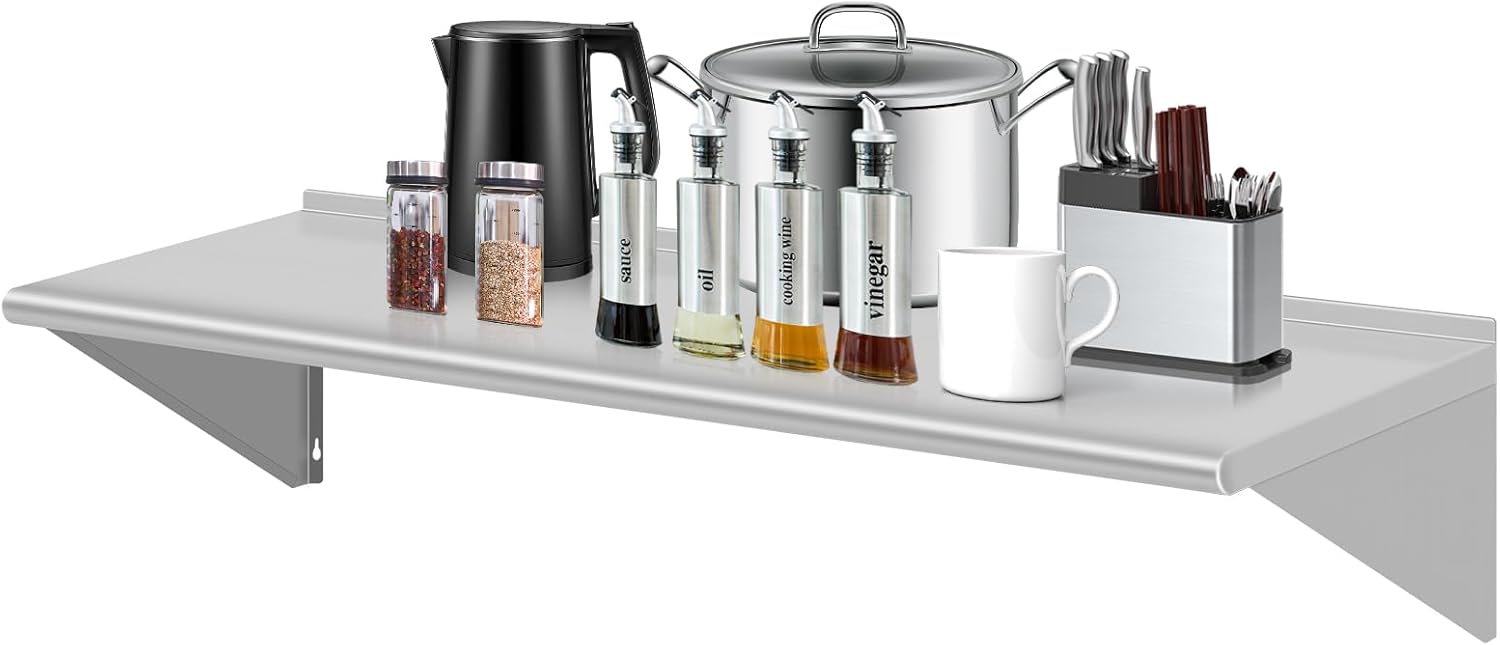 Stainless Steel Wall Shelf 14x48 Commercial Floating Shelving