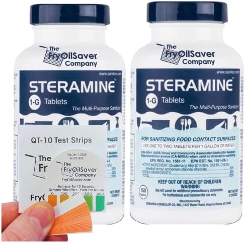 2 Bottles Steramine Sanitizer Tablets with QT-10 Test Strips