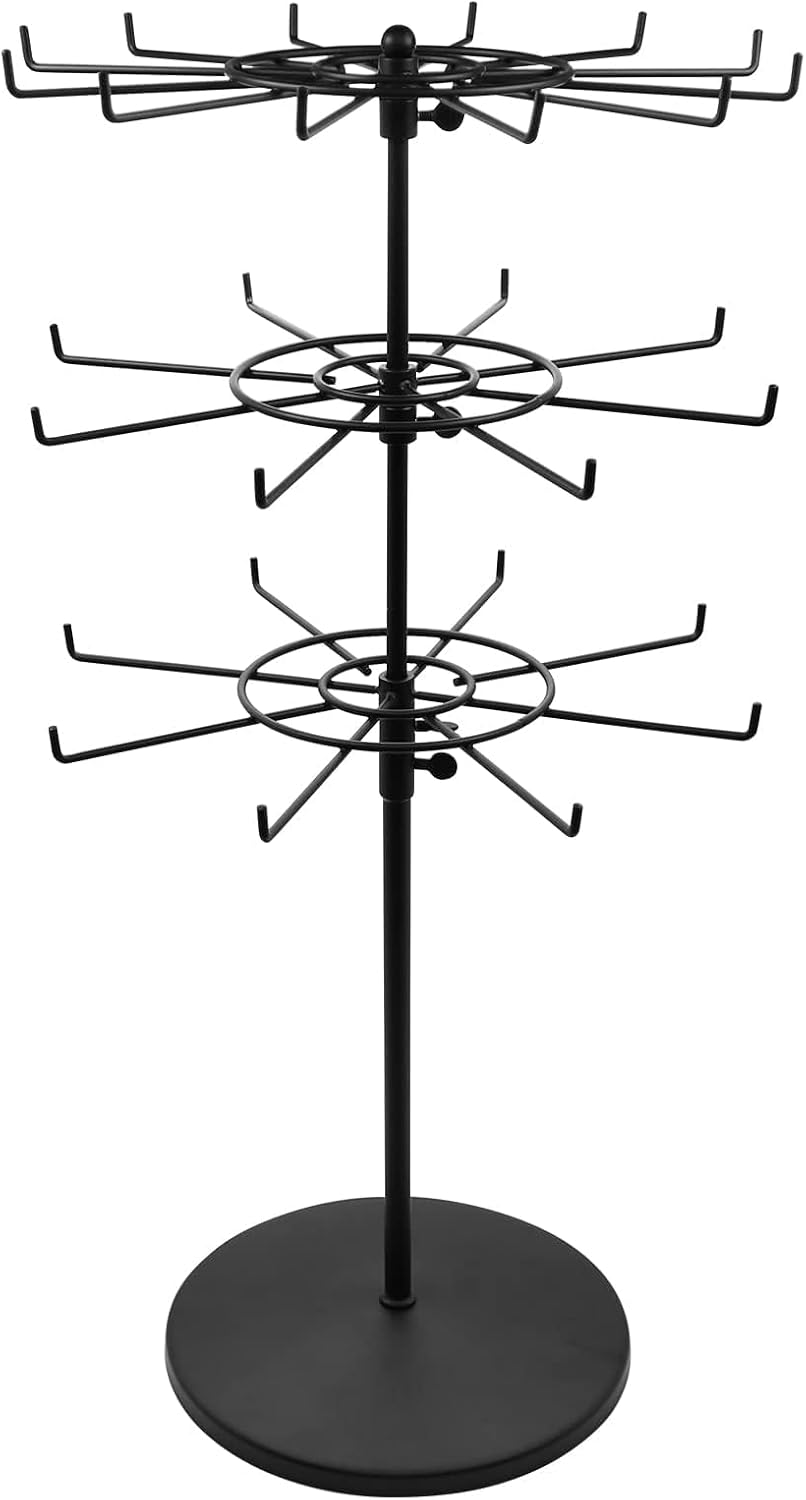 Heavy Duty Adjustable Three Tier Counter Top Spinner Display Stand Black