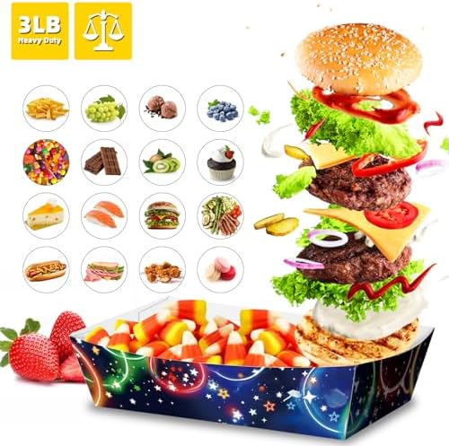 KERINGO Neon Food Trays 50 Pack 3Lb Glow in Dark Plates
