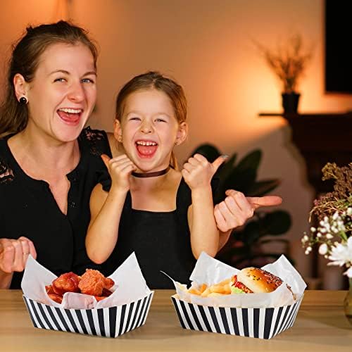 Rtteri 50 Pcs Black and White Striped Food Trays for Parties