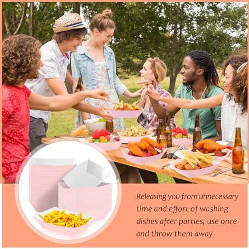 Yinkin 100 Pcs Light Pink Food Trays Boat 2lb Disposable Nacho Trays Kraft Paper Boat for Tacos Party Supplies