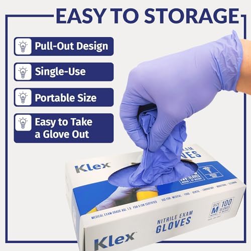 Klex Nitrile Exam Gloves - Medical Grade Powder Free Rubber Latex Free Food Safe Lavender