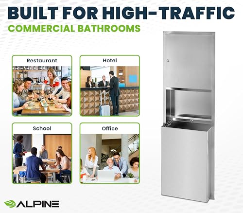 Alpine Recessed Paper Towel Dispenser with 12 Gallon Trash Can Stainless Steel