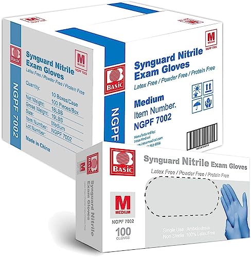 Basic Synmax Vinyl Blue Nitrile Exam Gloves - Latex-Free Powder-Free - Medium