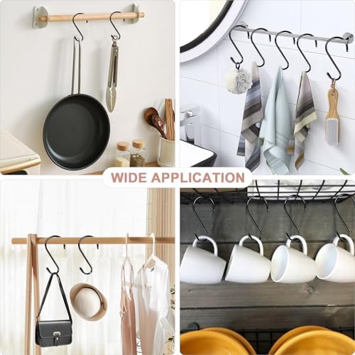 6 Pack Heavy Duty S Hooks with Vinyl Coating 6 Inch S Hooks for Hanging Kitchen Pans Clothes Bags Plants Hats Black