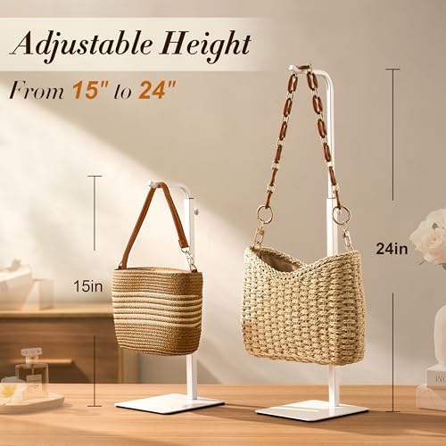 2 Pcs Purse Holder Handbag Display Stand Adjustable Hook Stand for Tabletop Closet Desk Retail Use White