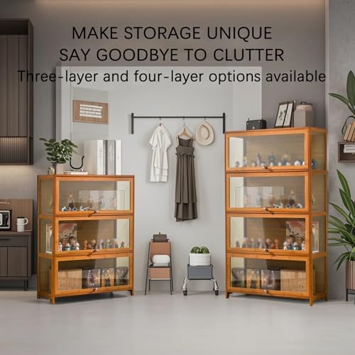 SAADHGG Curio Display Cabinet with Acrylic Glass Door Four Layer Storage Shelves