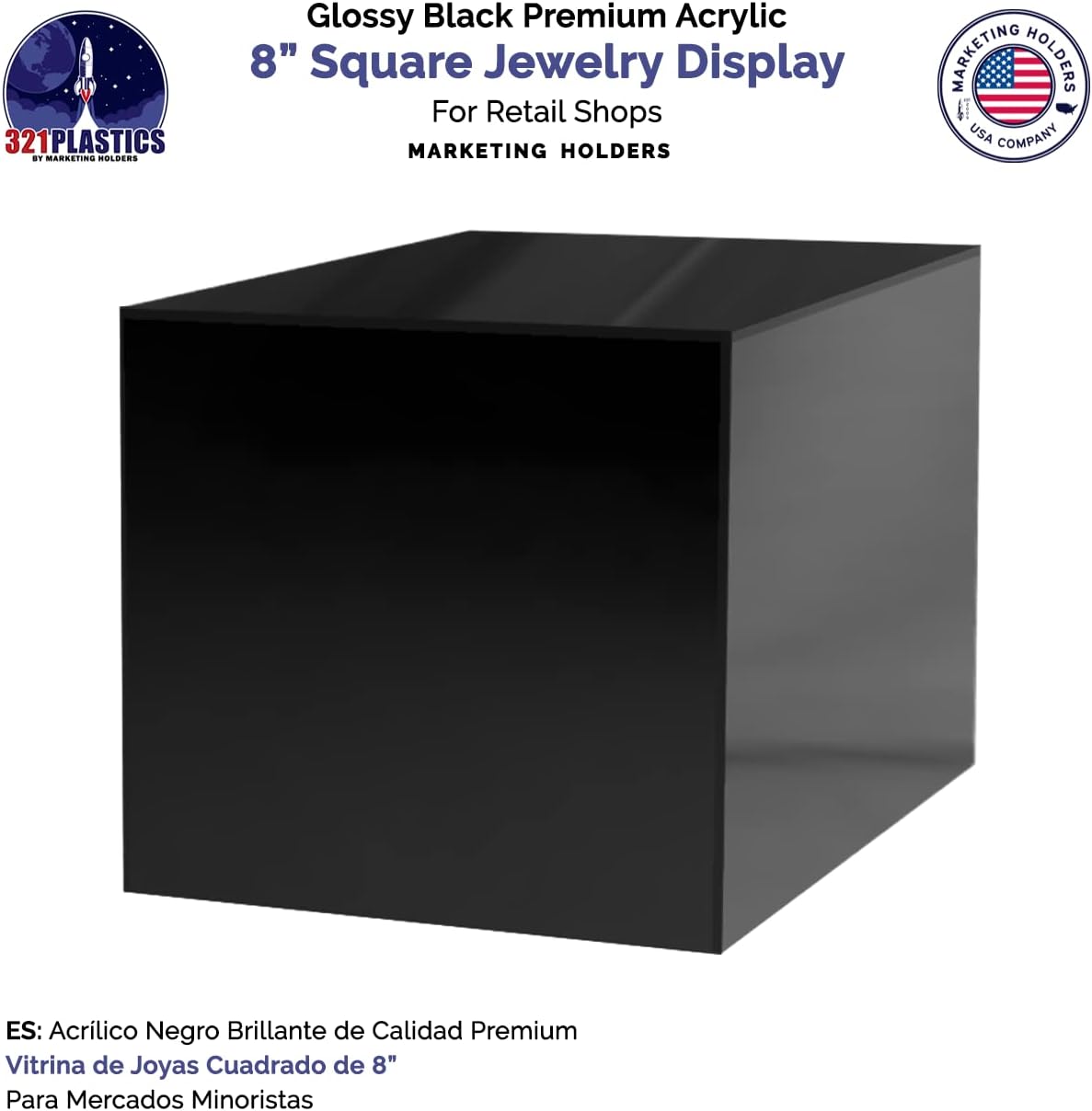 8 Inch Glossy Black Acrylic Display Riser Box No Lid