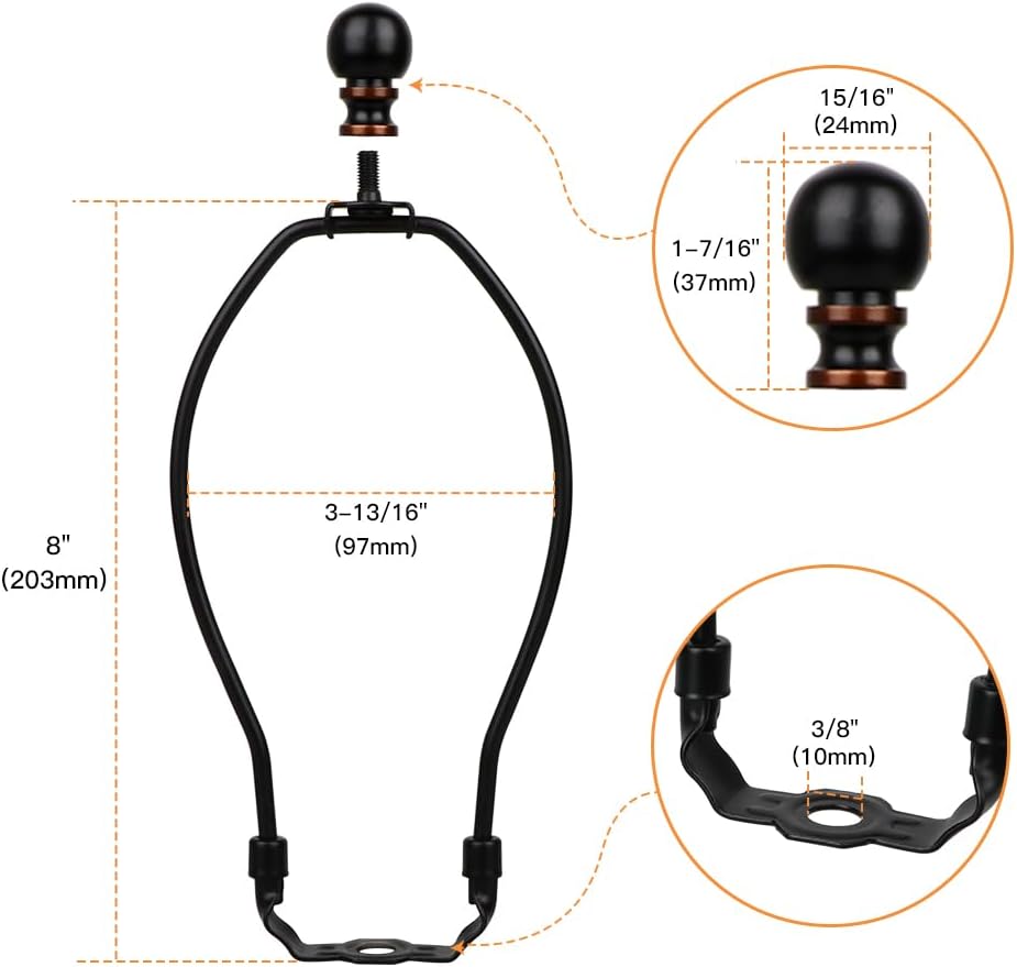Helunsi 8 Inch Lamp Harp Set with Black Shades