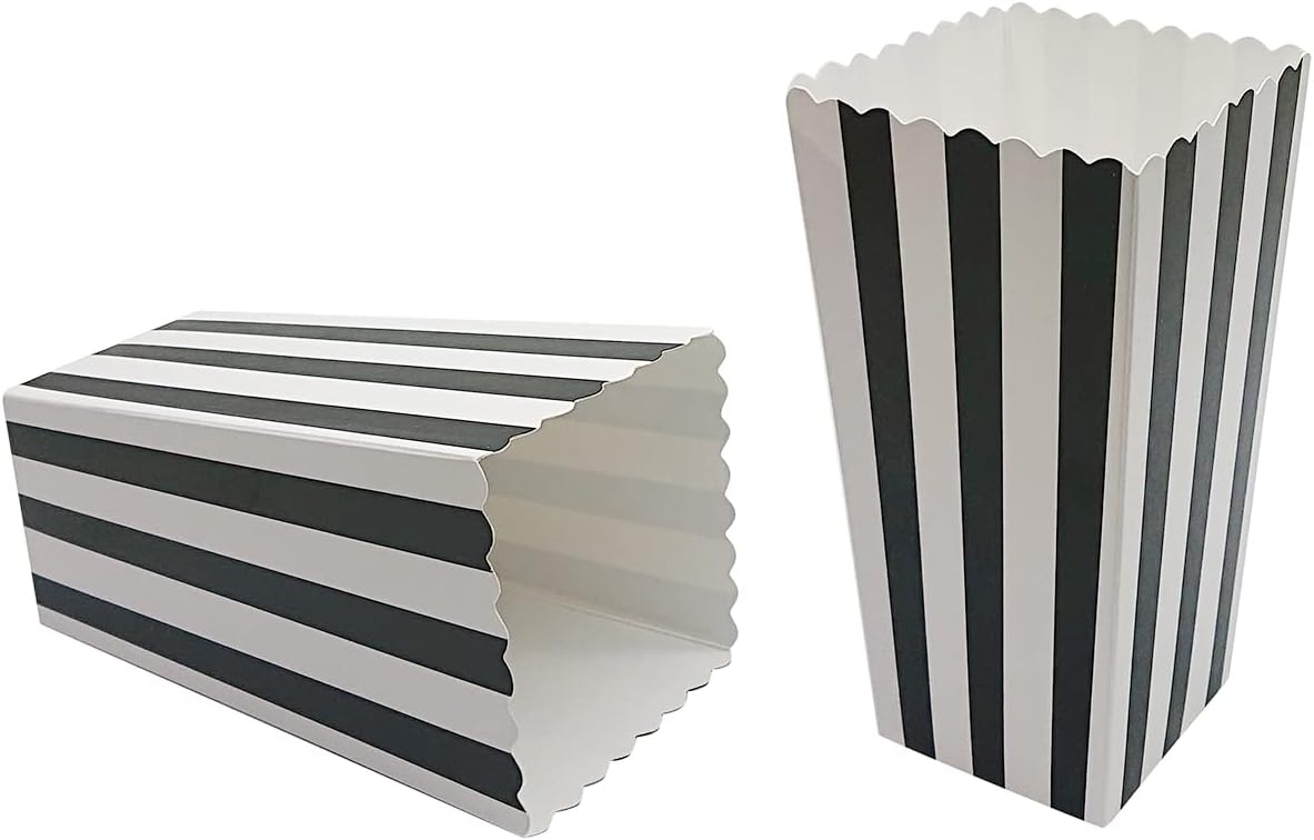 36 Pcs Popcorn Boxes with White and Black Stripes