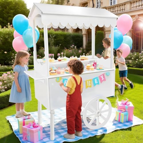 7FT Candy Cart Display Stand with Decorated Wheels