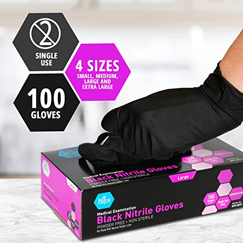 MED PRIDE Black Nitrile Gloves 5 Mil Non-Latex 100 Count