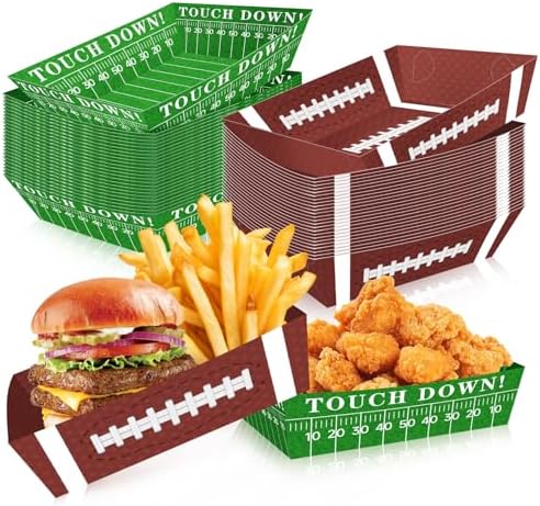 50Pcs Football Party Plates with 2 Patterns 5lb Serving Trays Football Decor for Gameday Birthday and Tailgate Parties