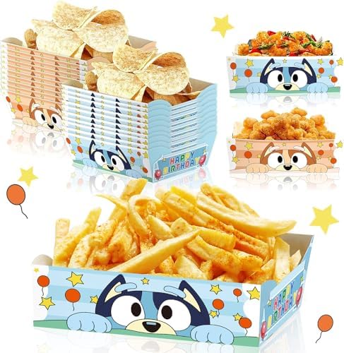 Blue Cartoon Dog Disposable Paper Trays 24Pcs