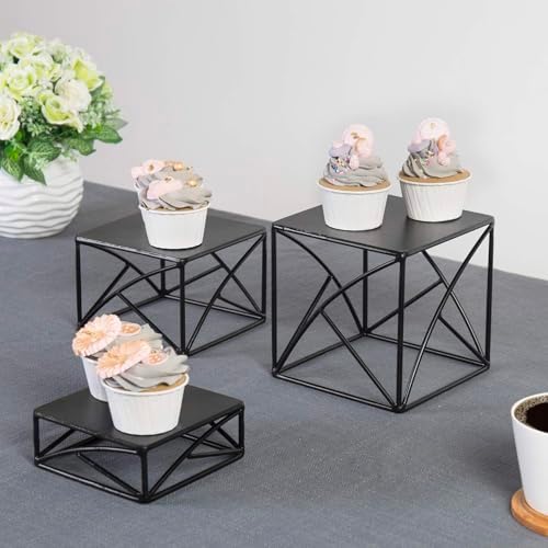 MyGift 3Pc Food Display Risers Set Matte Black Metal Serving Stands