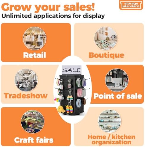 Rotating Pegboard Display Stand with 24 Hooks - 4-Sided Organizer for Jewelry and Accessories