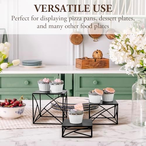 MyGift 3Pc Food Display Risers Set Matte Black Metal Serving Stands