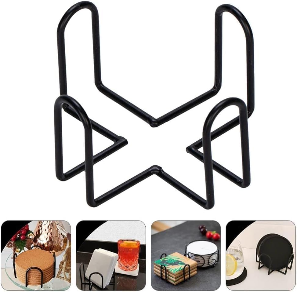 GANPUB Black Iron Coaster Holder Rack Shelf for Round and Square Coasters Bar Storage Organizer