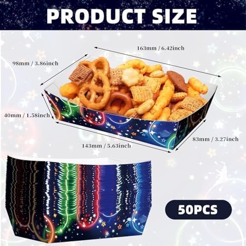 KERINGO Neon Food Trays 50 Pack 3Lb Glow in Dark Plates