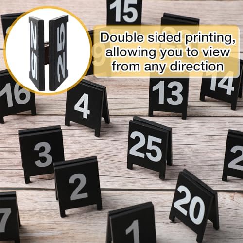 25 Pcs Black Double-Sided Wooden Table Numbers Holders