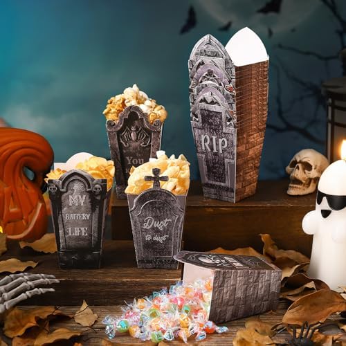 Weekgrat 90 Pcs Halloween Popcorn Boxes with Tombstone Designs