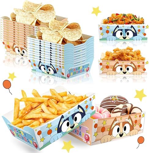 Blue Cartoon Dog Disposable Paper Trays 24Pcs