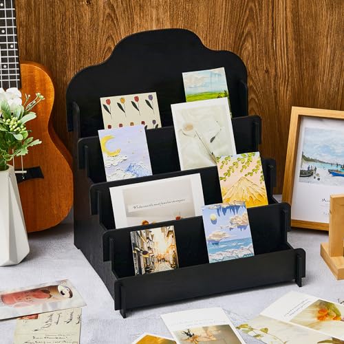 Barydat 4 Tier Wooden Display Stand for Greeting Cards Postcards Brochures Jewelry