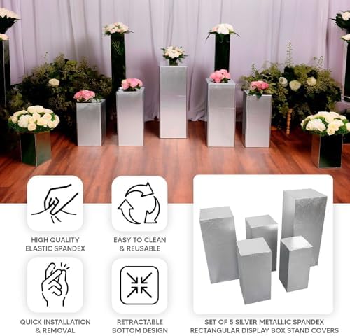 Efavormart Set of 5 Silver Metallic Spandex Display Box Covers