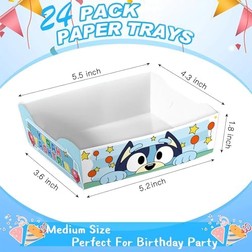 Blue Cartoon Dog Disposable Paper Trays 24Pcs
