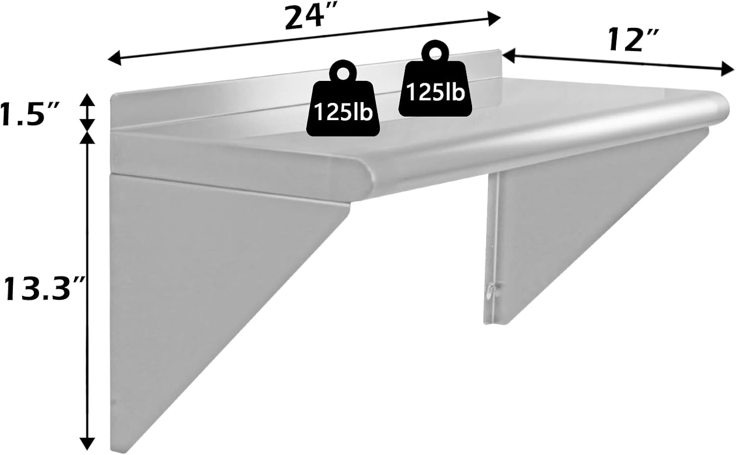 12x24 Wall Mounted Stainless Steel Shelf for Kitchen and Restaurant