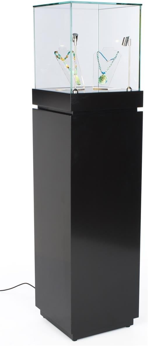 64 Glass Showcase with Pull-Out Drawer and Locking Cabinet - Black