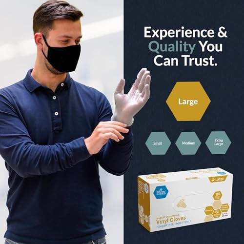 MED PRIDE Medical Vinyl Exam Gloves X-Large 100 Count