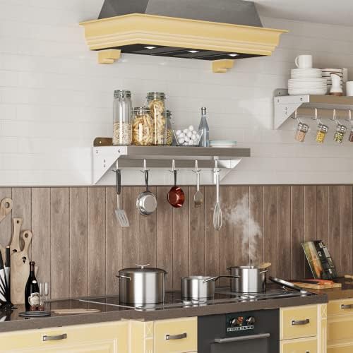 12 Inch x 24 Inch NSF Certified Stainless Steel Wall Mount Shelf with 5 Hooks