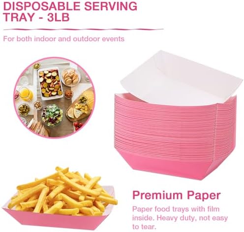 100 Pack 3LB Paper Food Trays with Pink Color