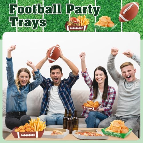 50Pcs Football Party Plates with 2 Patterns 5lb Serving Trays Football Decor for Gameday Birthday and Tailgate Parties