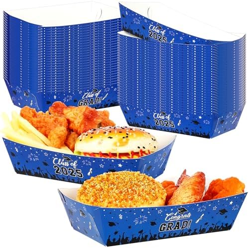 50 PCS Class of 2025 Blue Black Graduation Decor Plates