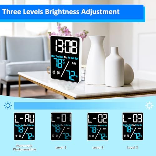 55 Inch Digital Thermometer Hygrometer Alarm Clock for Desk and Home