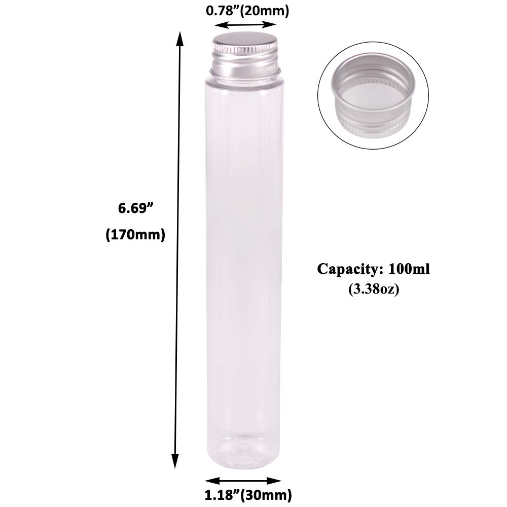 15 Pack Clear Plastic Test Tubes with Screw Caps and Brush